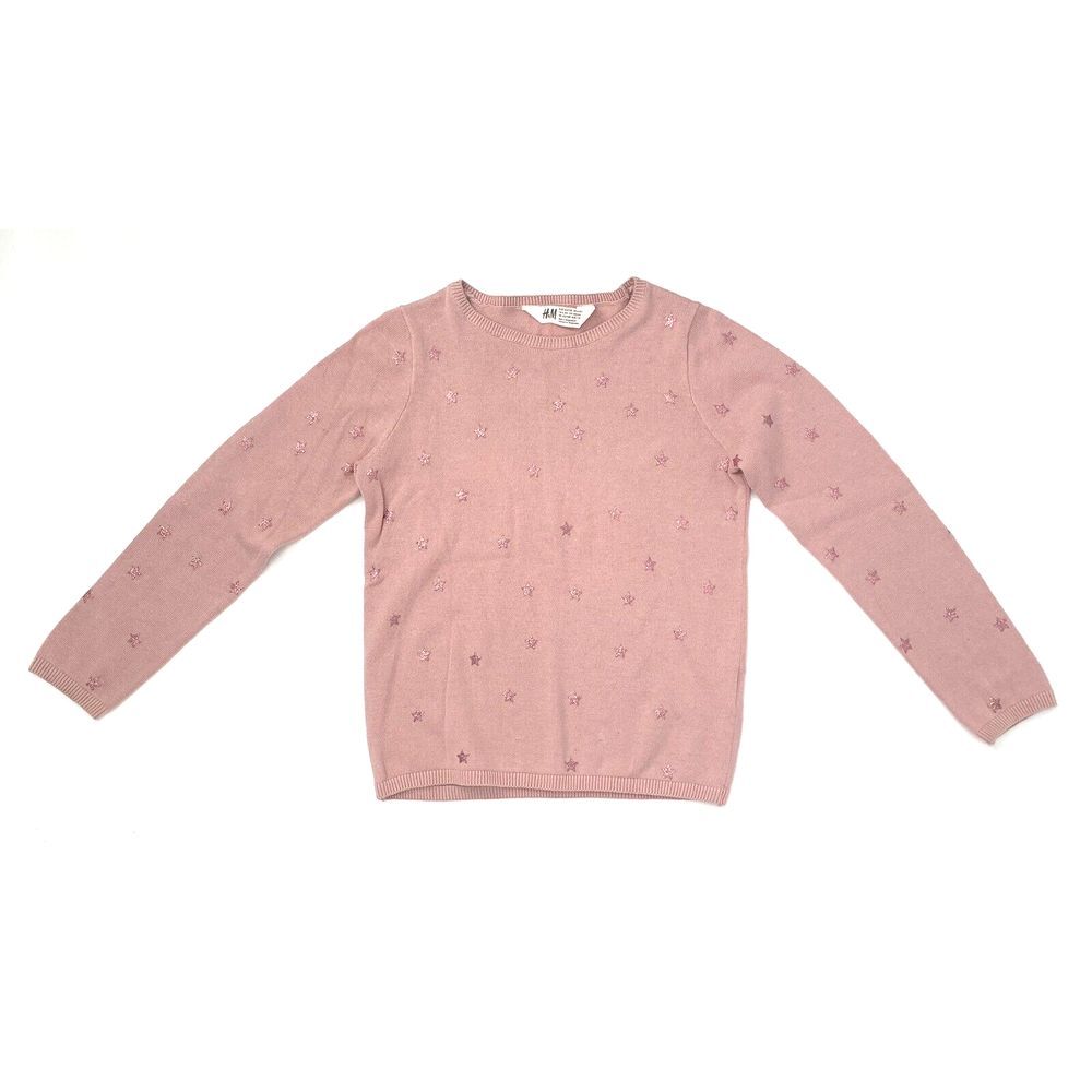 H&M Pink‎ with Sparkle Stars Pullover Crew Neck Knit Girl's Sweater Size 6-8Y